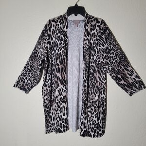 Chico's | Leopard Print Open Front Cardigan Bohemian Mob Wife Chic Office Cozy L